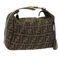 FENDI Zucca Canvas Hand Bag Leather Black Brown ar10305