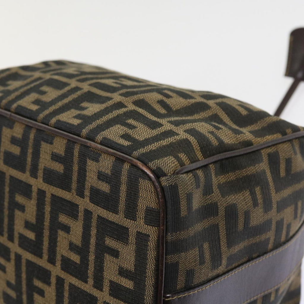 FENDI Zucca Canvas Hand Bag Leather Black Brown ar10305