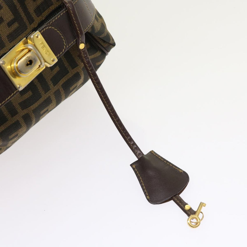 FENDI Zucca Canvas Hand Bag Leather Black Brown ar10305
