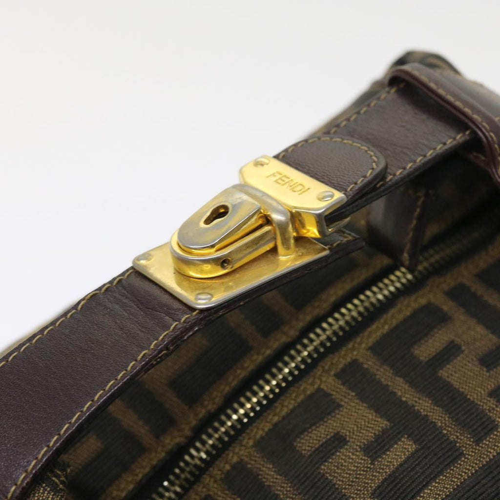 FENDI Zucca Canvas Hand Bag Leather Black Brown ar10305