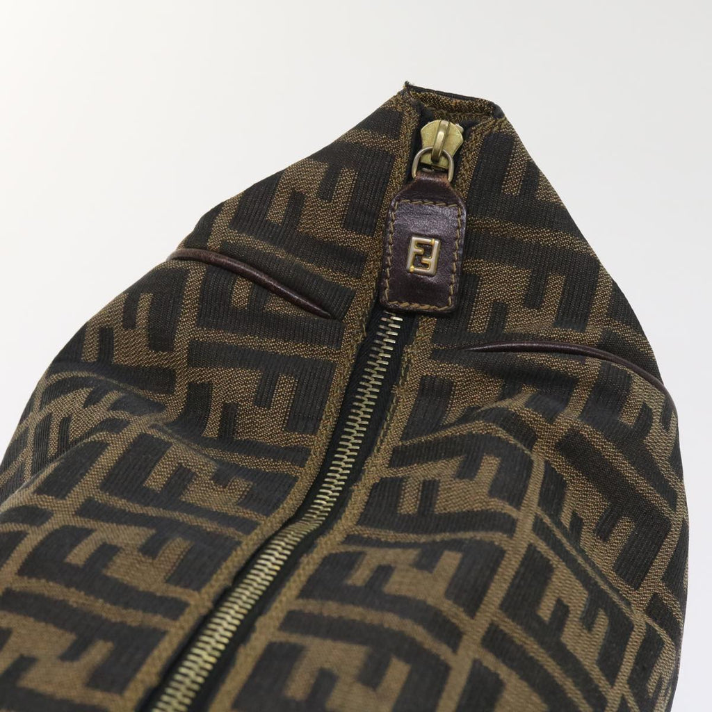 FENDI Zucca Canvas Hand Bag Leather Black Brown ar10305