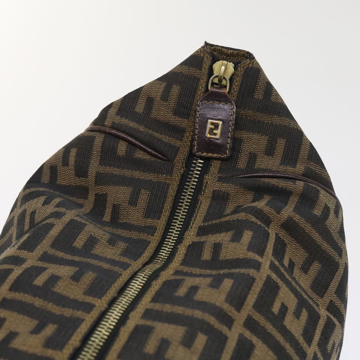 FENDI Zucca Canvas Hand Bag Leather Black Brown ar10305