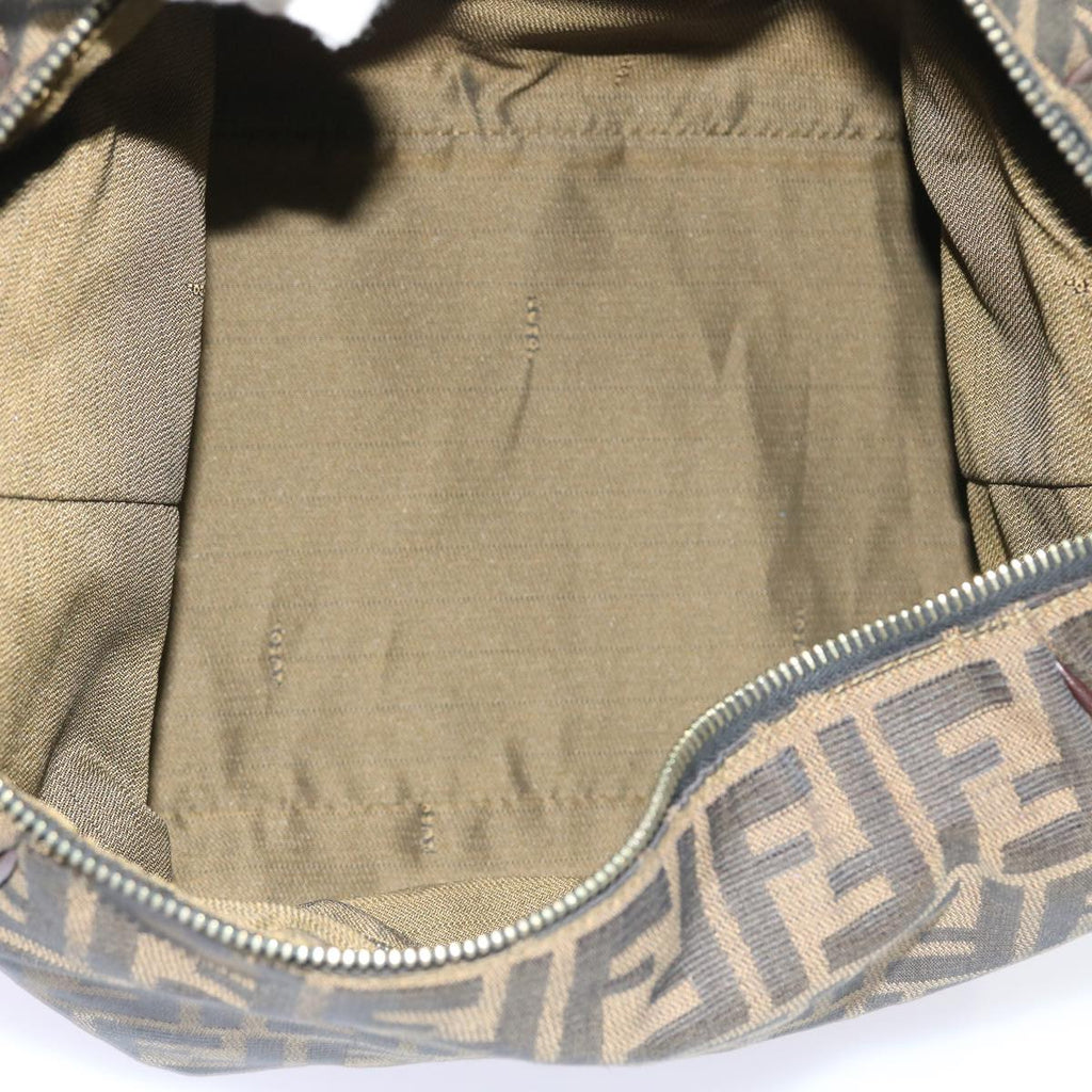 FENDI Zucca Canvas Hand Bag Leather Black Brown ar10305