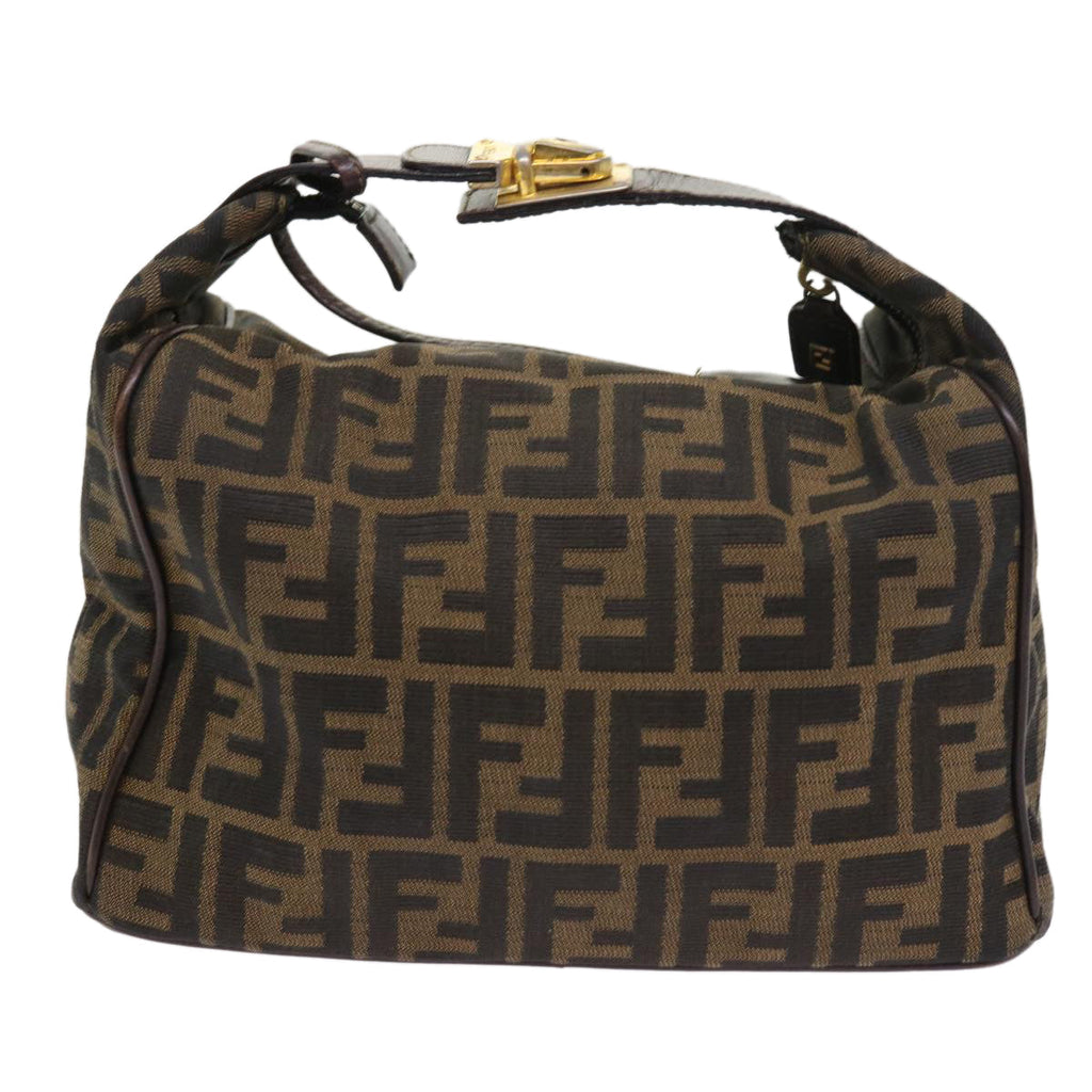 FENDI Zucca Canvas Hand Bag Leather Black Brown ar10305