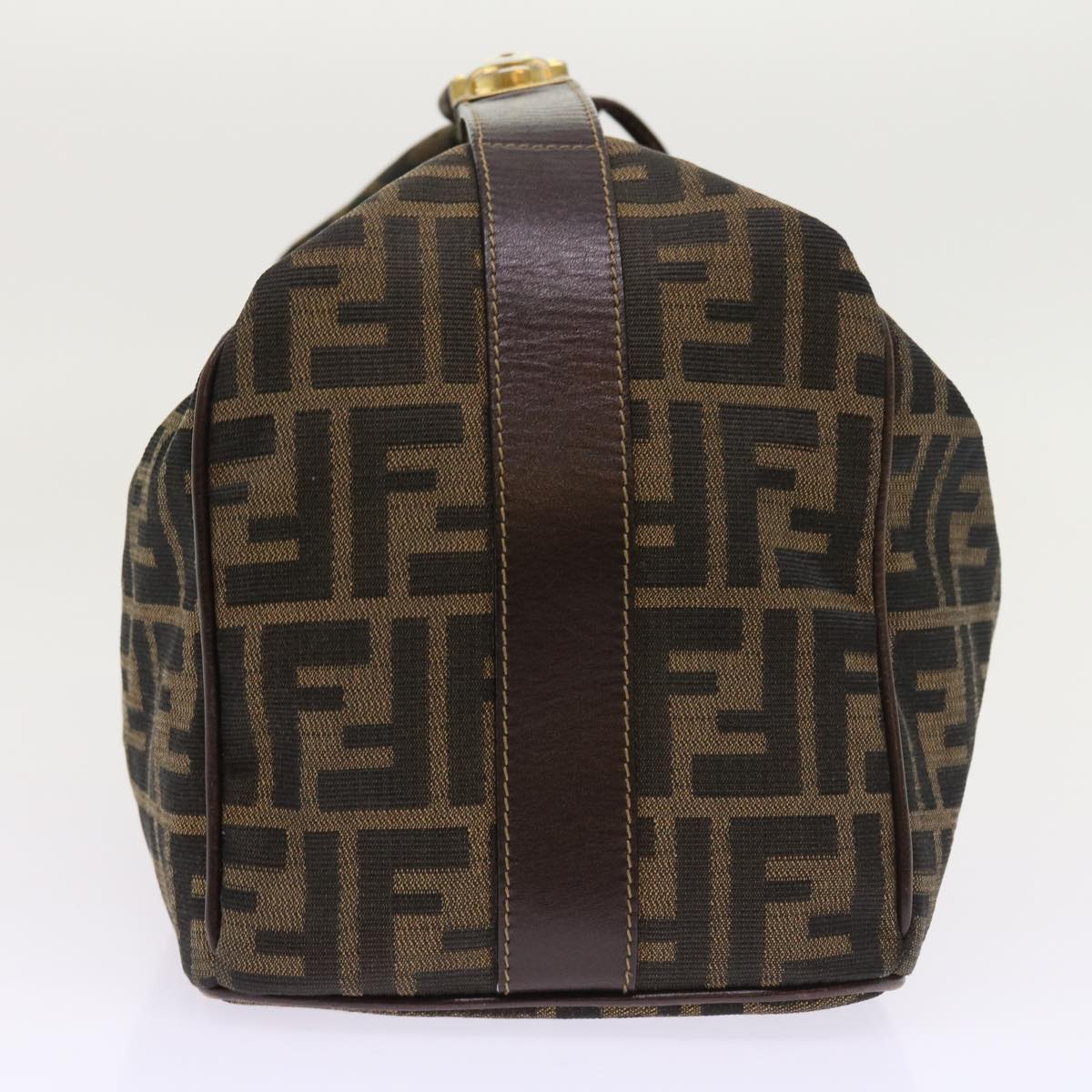 FENDI Zucca Canvas Hand Bag Leather Black Brown ar10305