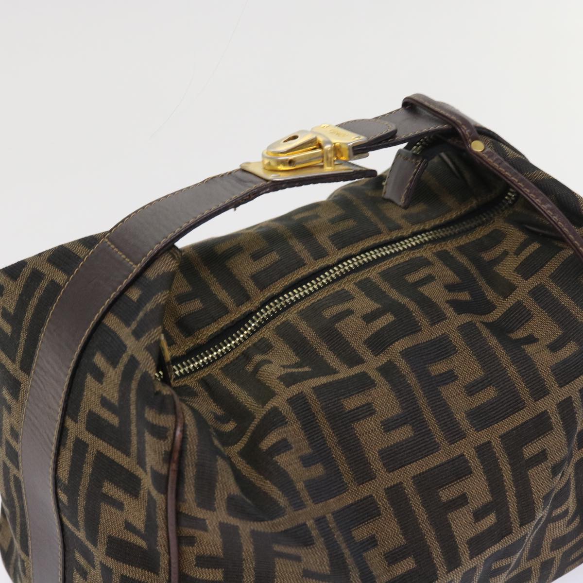 FENDI Zucca Canvas Hand Bag Leather Black Brown ar10305