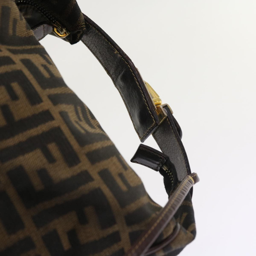 FENDI Zucca Canvas Hand Bag Leather Black Brown ar10305