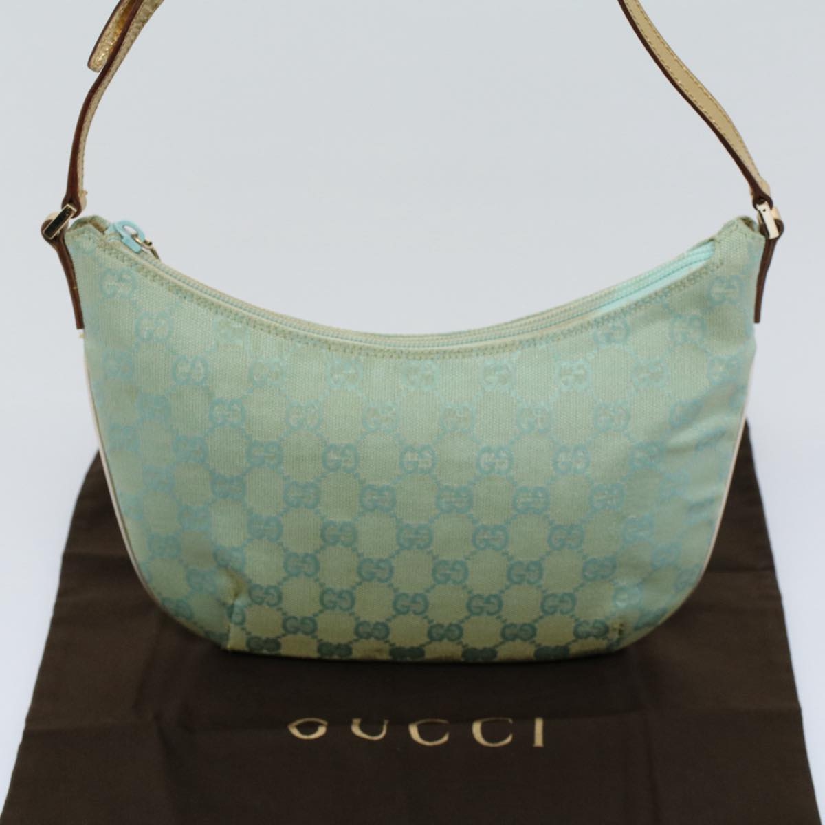 GUCCI GG Canvas Shoulder Bag Light Blue Gold ar10312