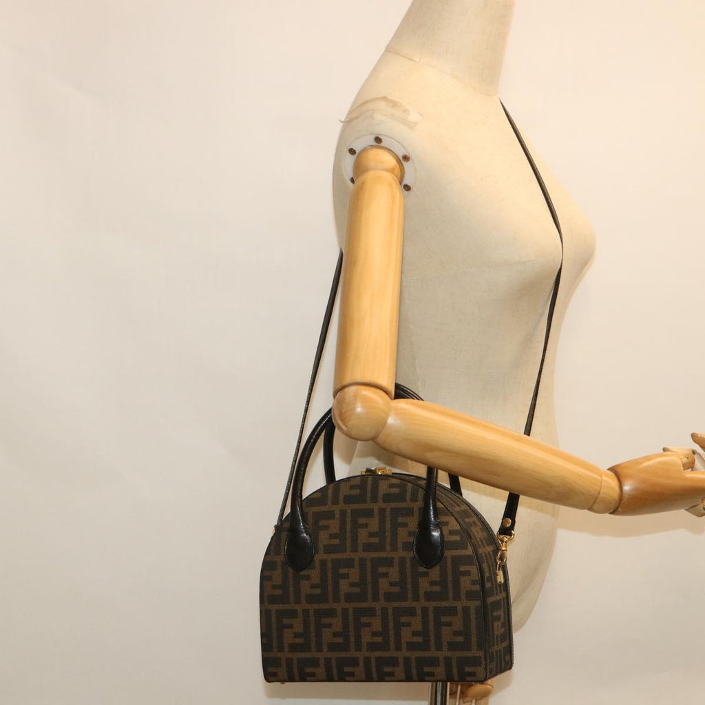 FENDI Zucca Canvas Hand Bag 2way Black Brown ar10368B