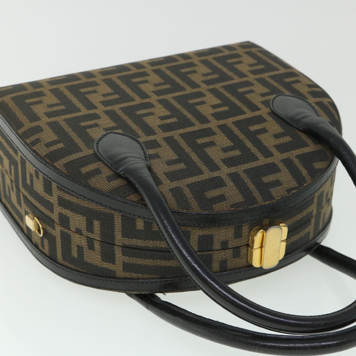 FENDI Zucca Canvas Hand Bag 2way Black Brown ar10368B