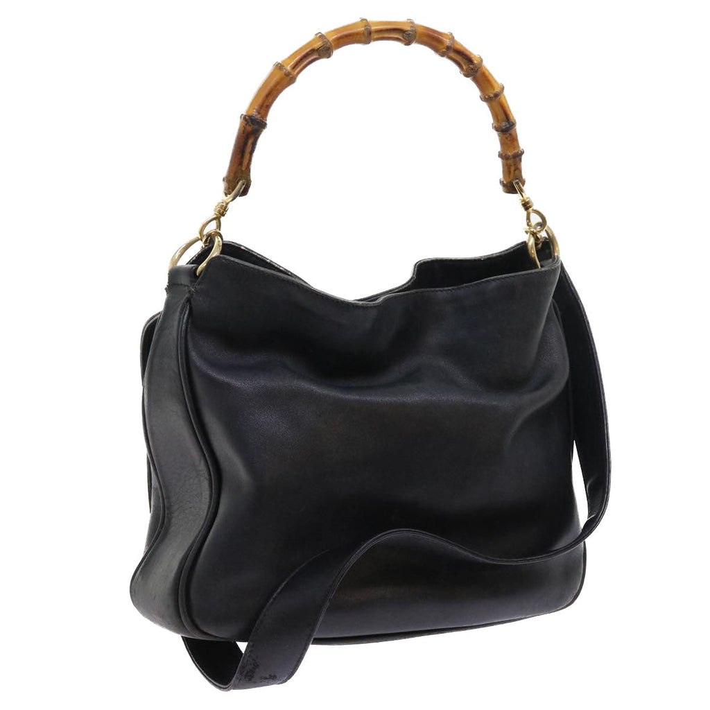 GUCCI Bamboo Shoulder Bag Leather 2way Black ar10406