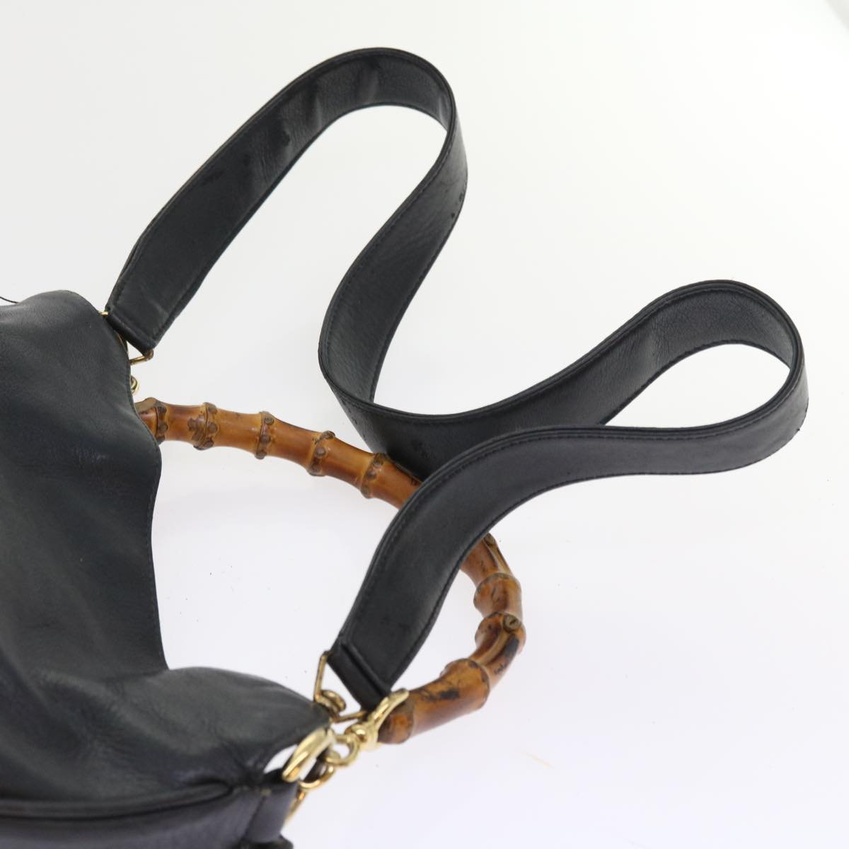 GUCCI Bamboo Shoulder Bag Leather 2way Black ar10406