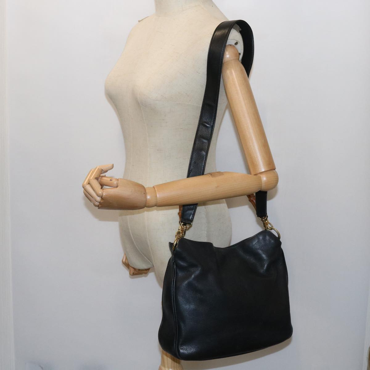 GUCCI Bamboo Shoulder Bag Leather 2way Black ar10406