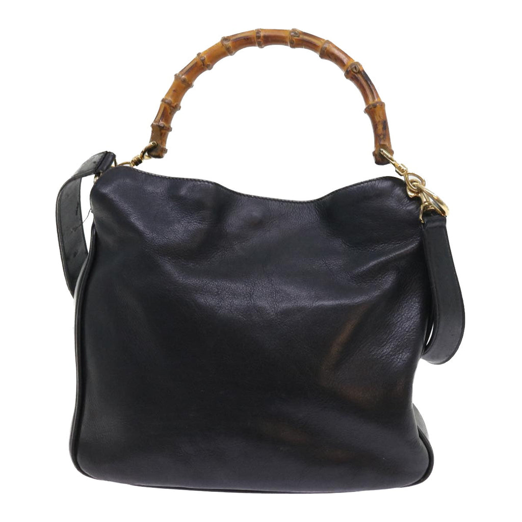 GUCCI Bamboo Shoulder Bag Leather 2way Black ar10406
