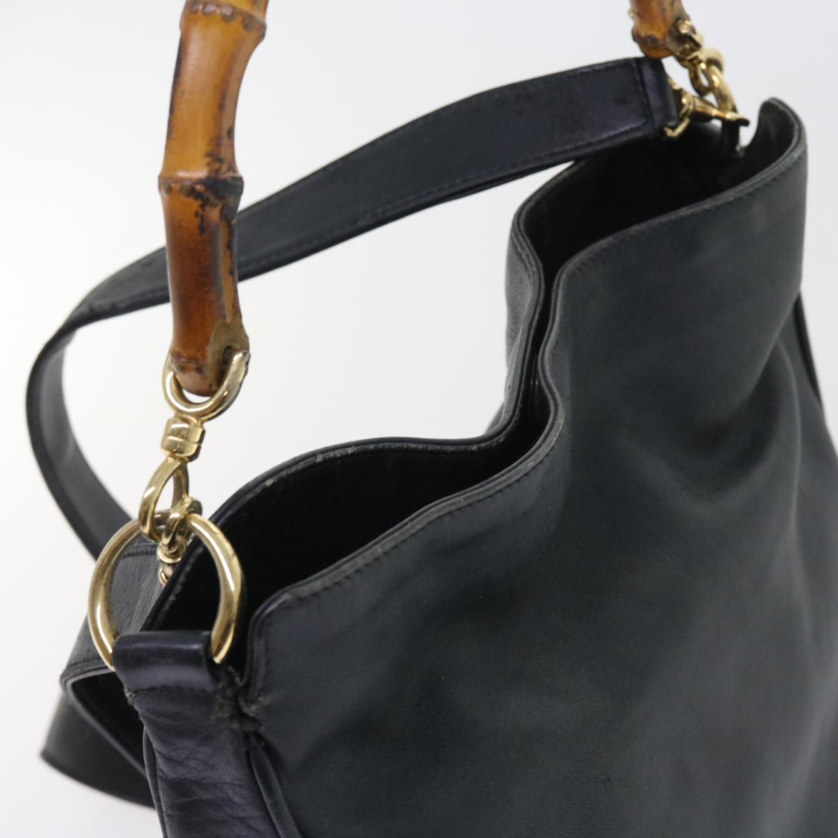 GUCCI Bamboo Shoulder Bag Leather 2way Black ar10406