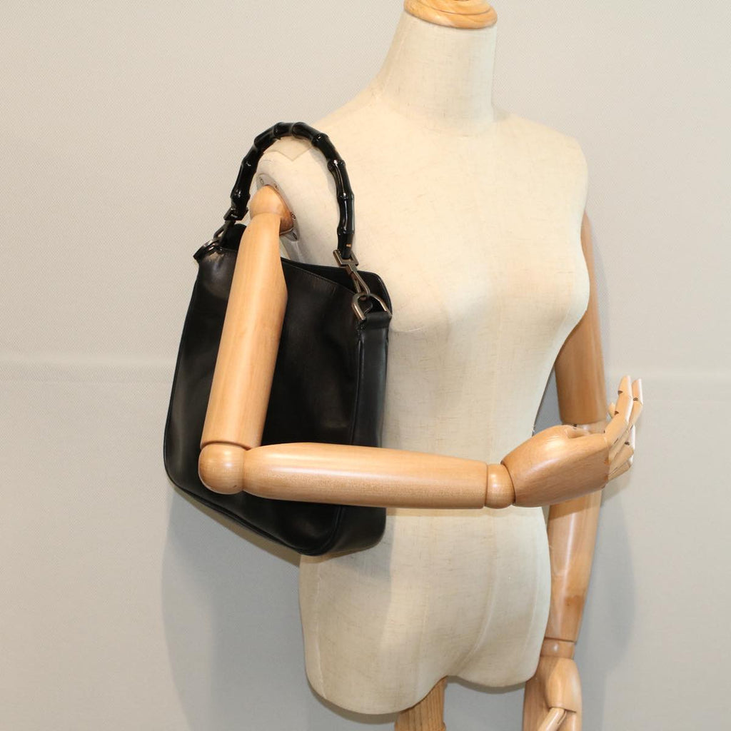 GUCCI Bamboo Shoulder Bag Leather Black ar10417