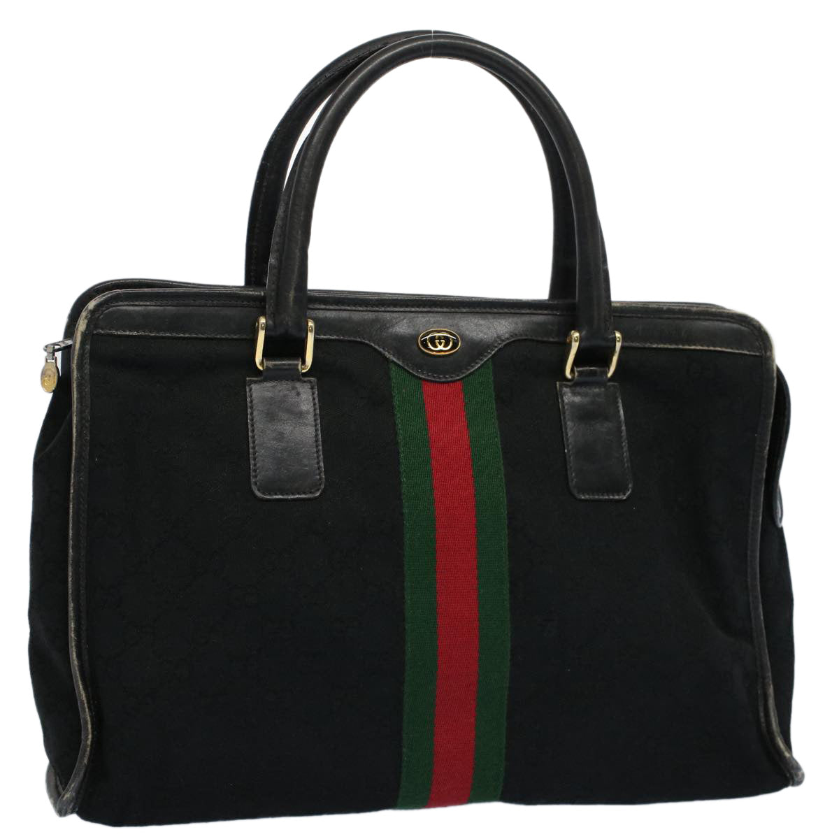 GUCCI GG Canvas Web Sherry Line Hand Bag Black Red Green 010 378 ar10456