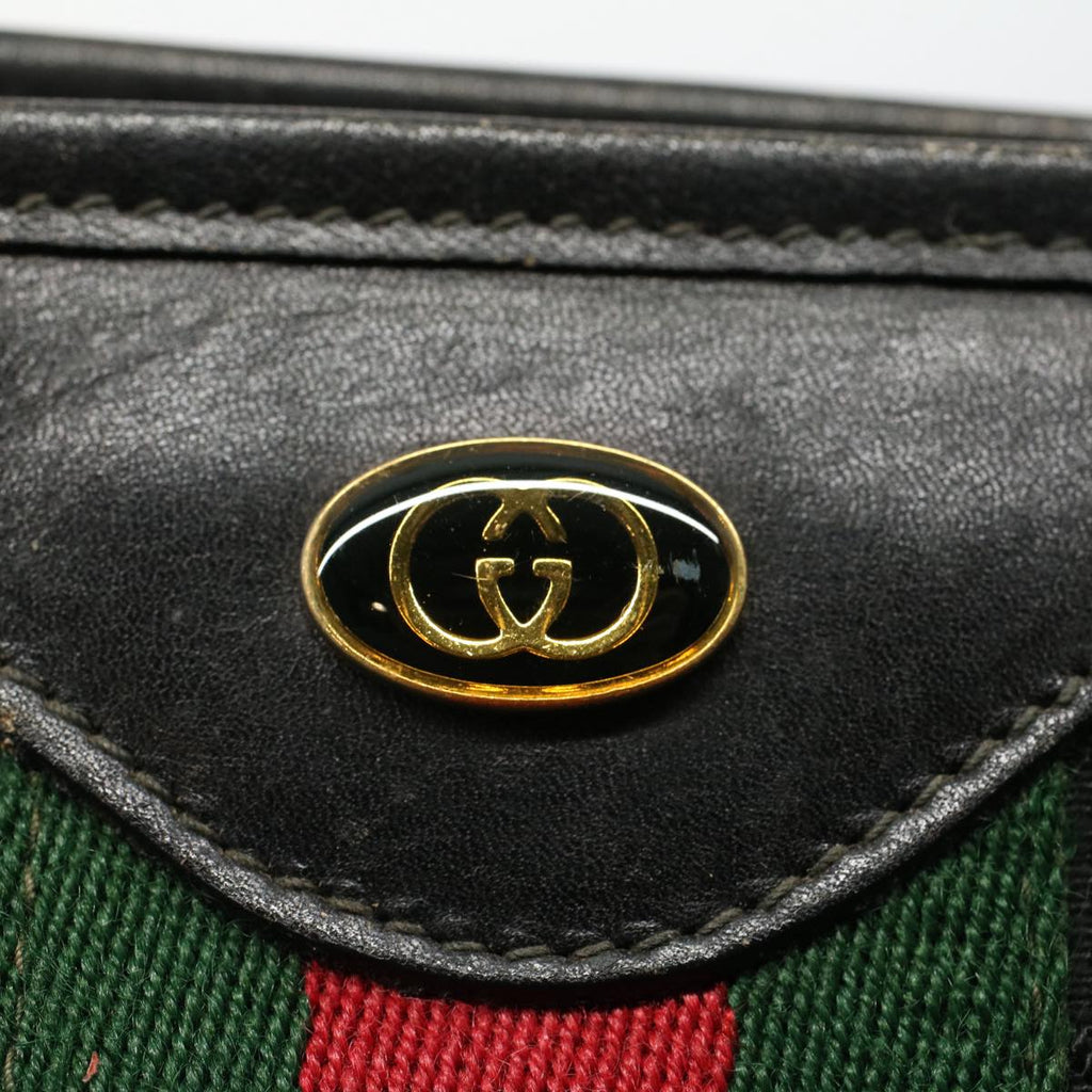 GUCCI GG Canvas Web Sherry Line Hand Bag Black Red Green 010 378 ar10456
