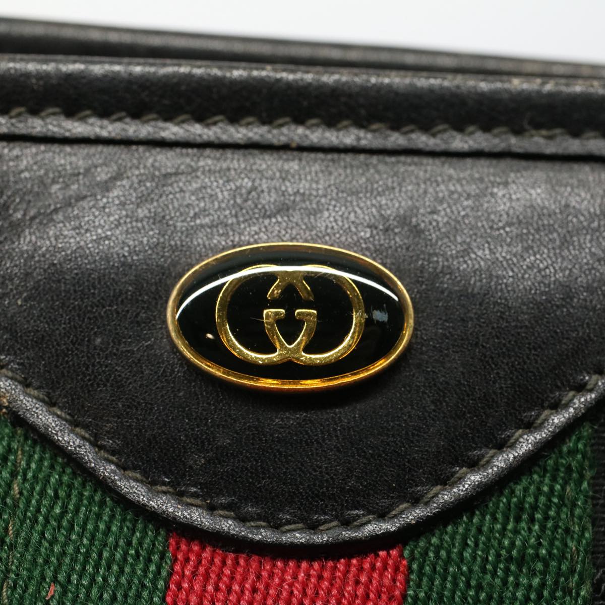 GUCCI GG Canvas Web Sherry Line Hand Bag Black Red Green 010 378 ar10456
