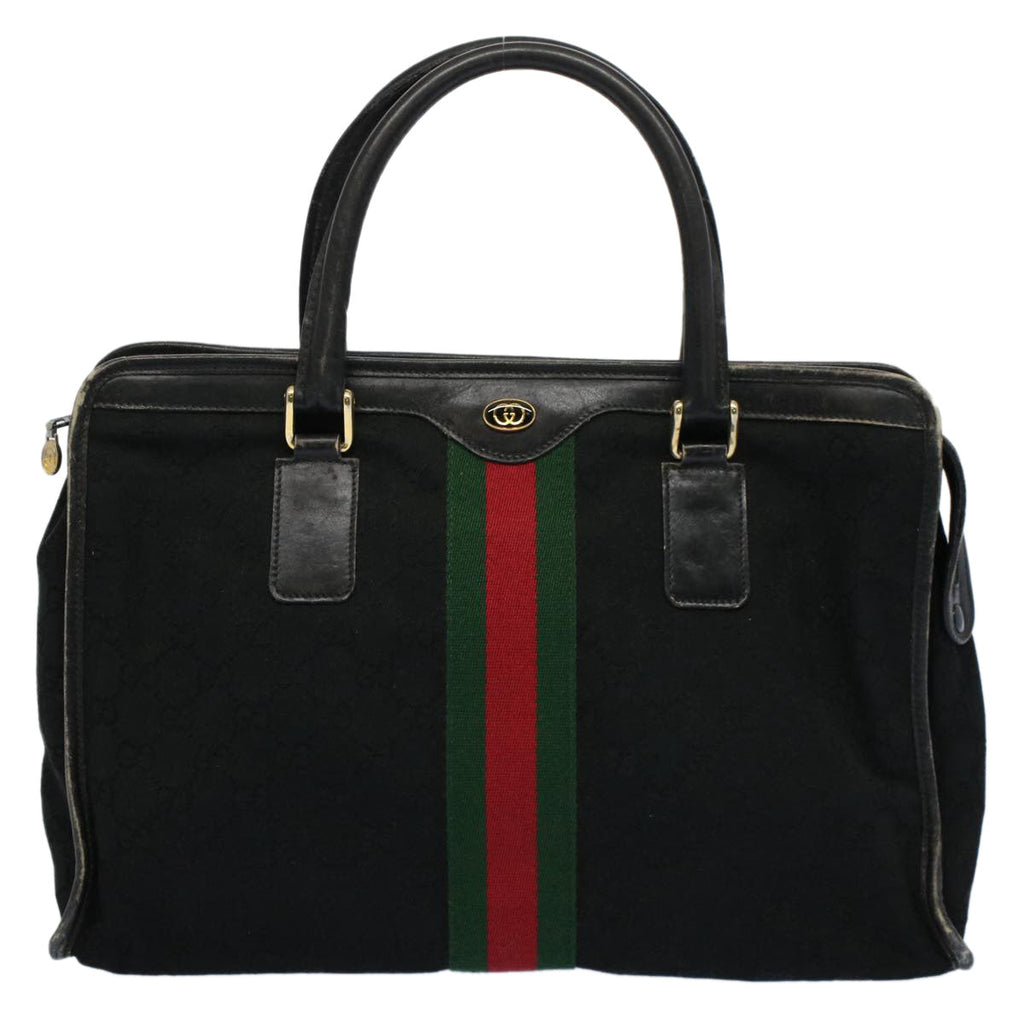 GUCCI GG Canvas Web Sherry Line Hand Bag Black Red Green 010 378 ar10456