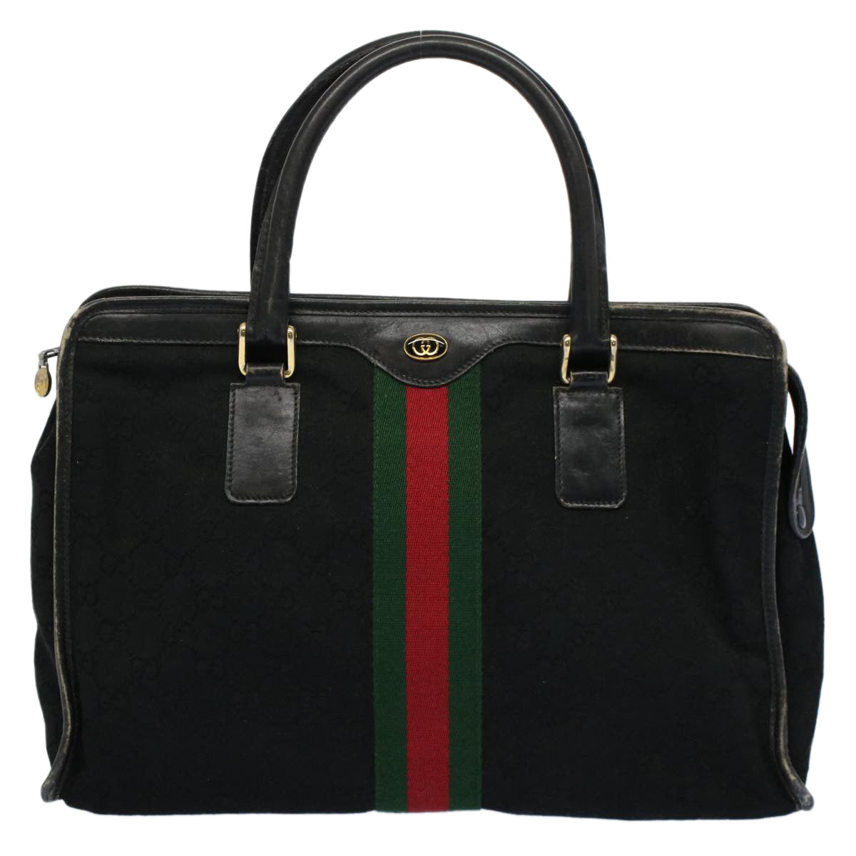GUCCI GG Canvas Web Sherry Line Hand Bag Black Red Green 010 378 ar10456
