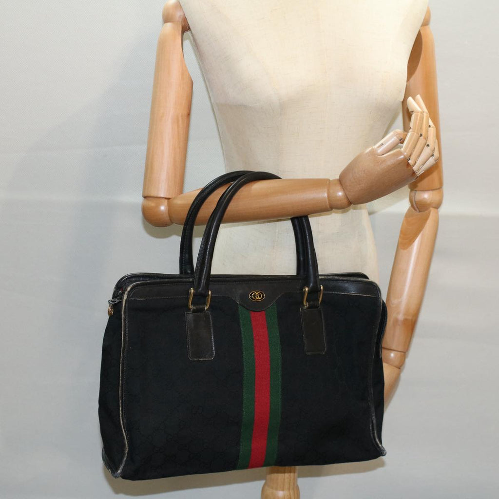 GUCCI GG Canvas Web Sherry Line Hand Bag Black Red Green 010 378 ar10456