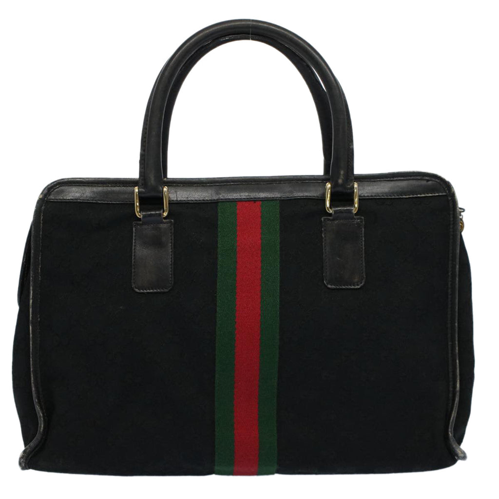 GUCCI GG Canvas Web Sherry Line Hand Bag Black Red Green 010 378 ar10456