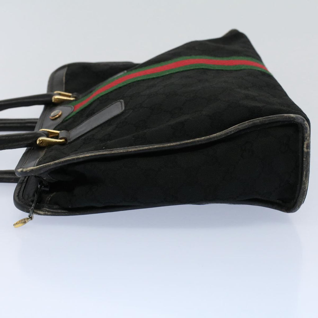 GUCCI GG Canvas Web Sherry Line Hand Bag Black Red Green 010 378 ar10456