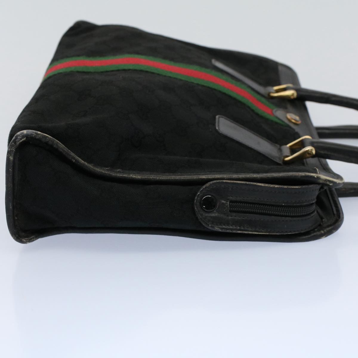 GUCCI GG Canvas Web Sherry Line Hand Bag Black Red Green 010 378 ar10456
