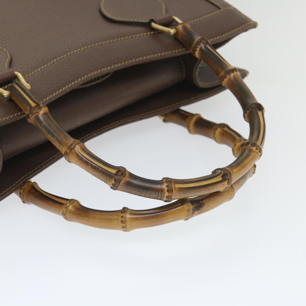 GUCCI Bamboo Hand Bag Leather Brown ar10505