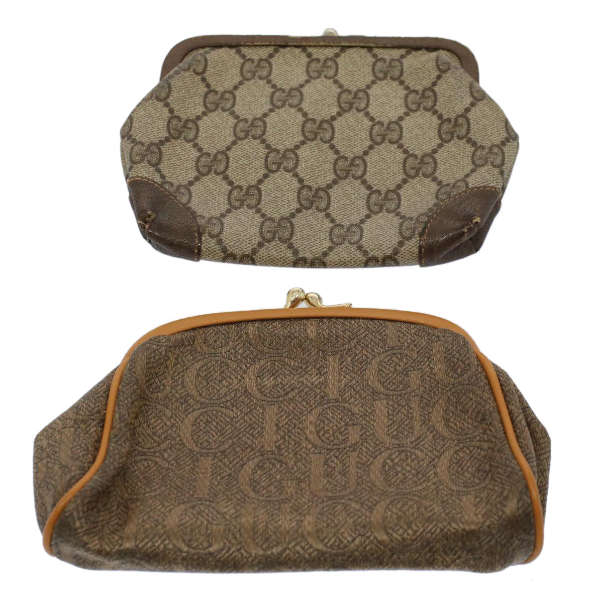 GUCCI GG Supreme Pouch PVC Leather 2Set Beige ar10506