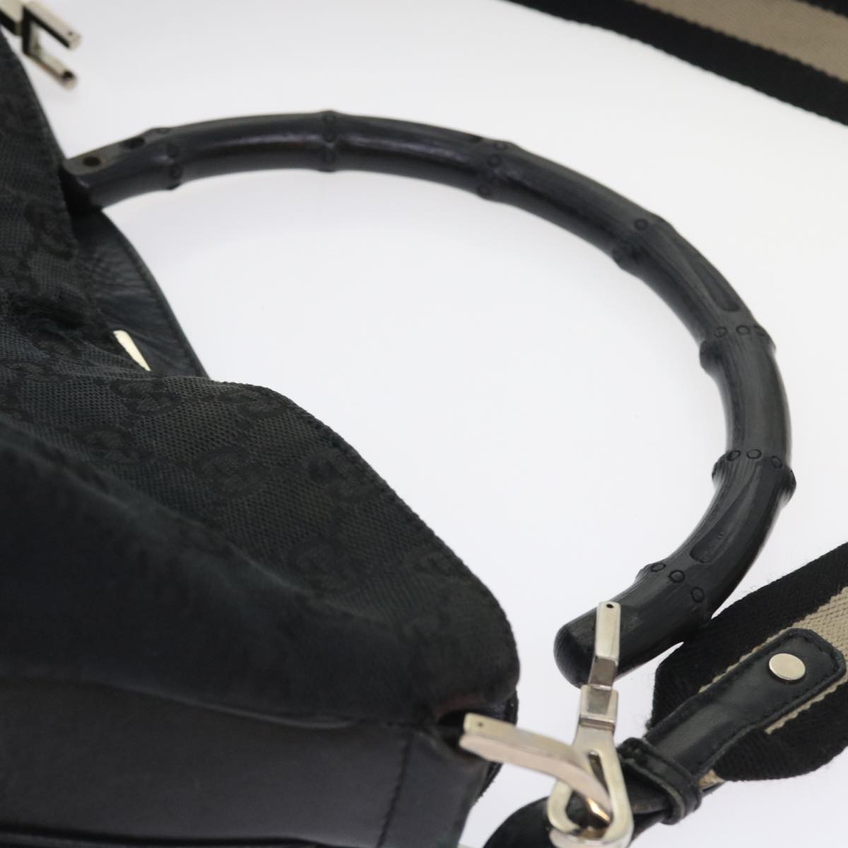 GUCCI GG Canvas Bamboo Shoulder Bag 2Set Beige Black ar10507