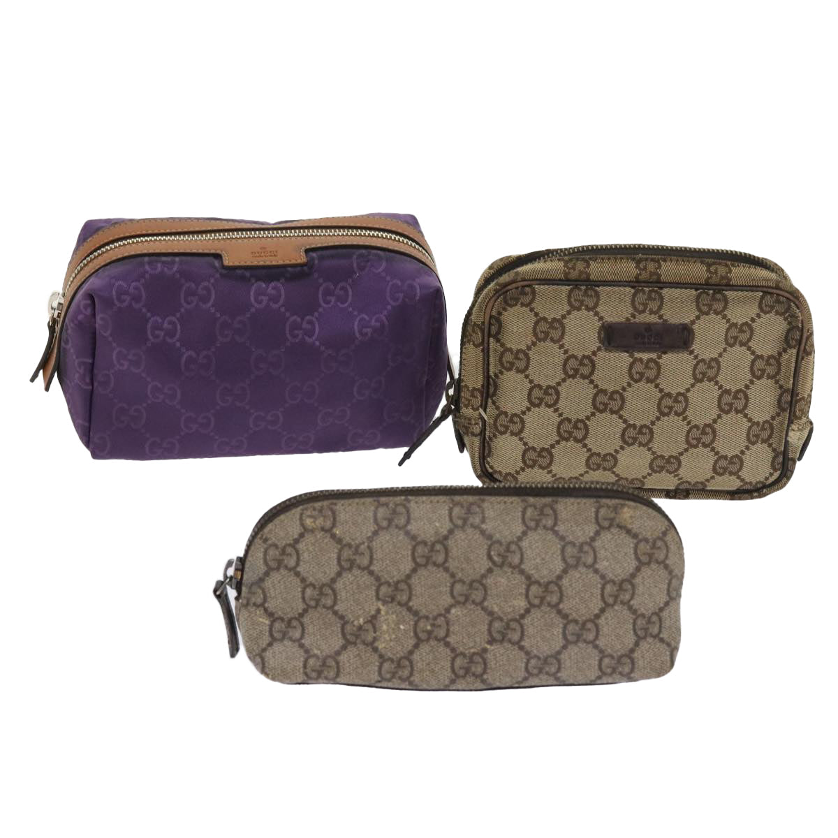 GUCCI GG Canvas Pouch 3Set Beige Purple ar10513
