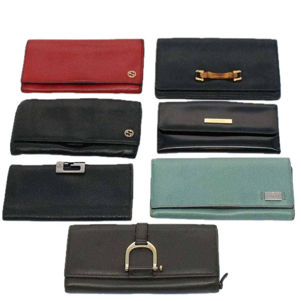 GUCCI Bamboo Wallet Leather 7Set Black Red Gray ar10518