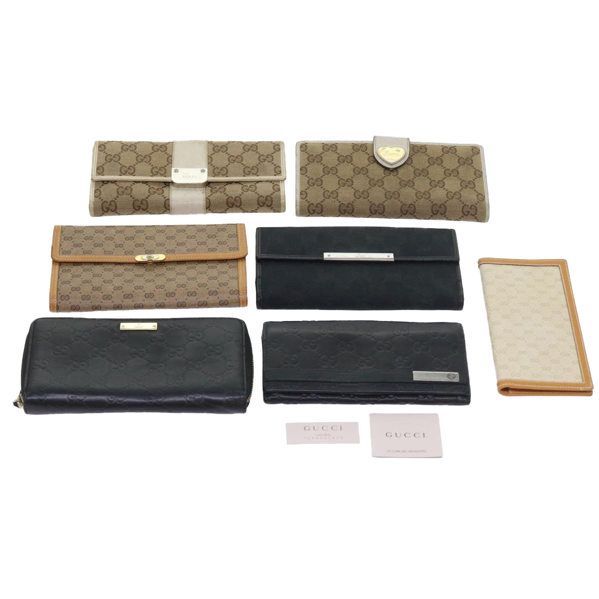 GUCCI GG Canvas Micro GG Canvas Wallet Leather 7Set Beige Black ar10521