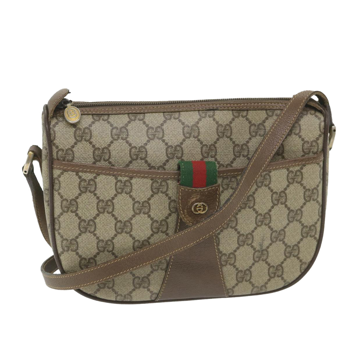 GUCCI GG Supreme Web Sherry Line Shoulder Bag Beige Red 001 754 ar10582B