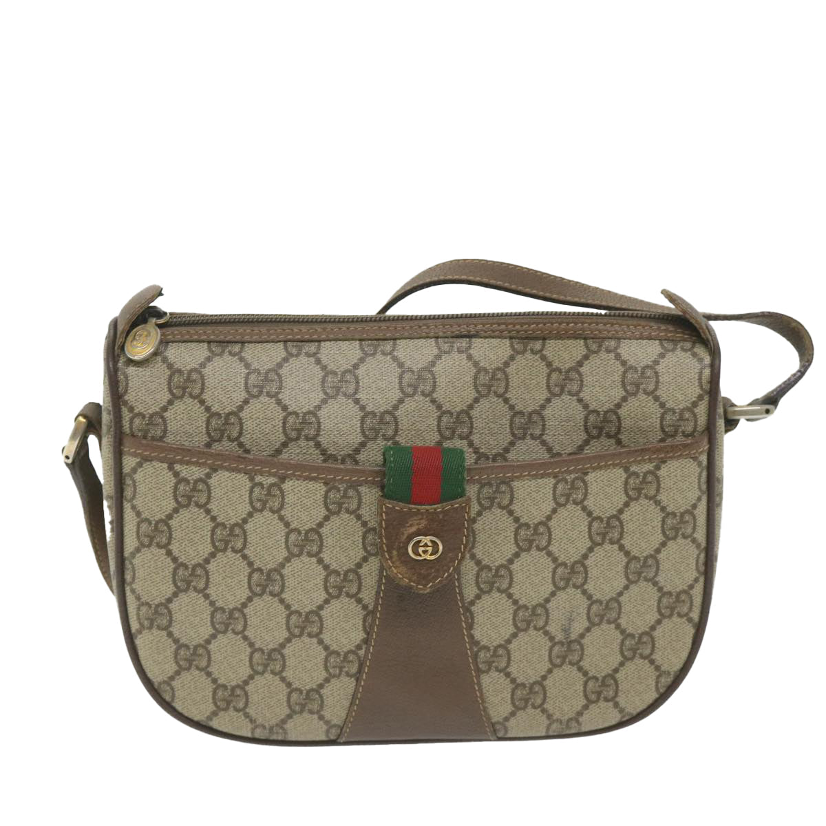 GUCCI GG Supreme Web Sherry Line Shoulder Bag Beige Red 001 754 ar10582B