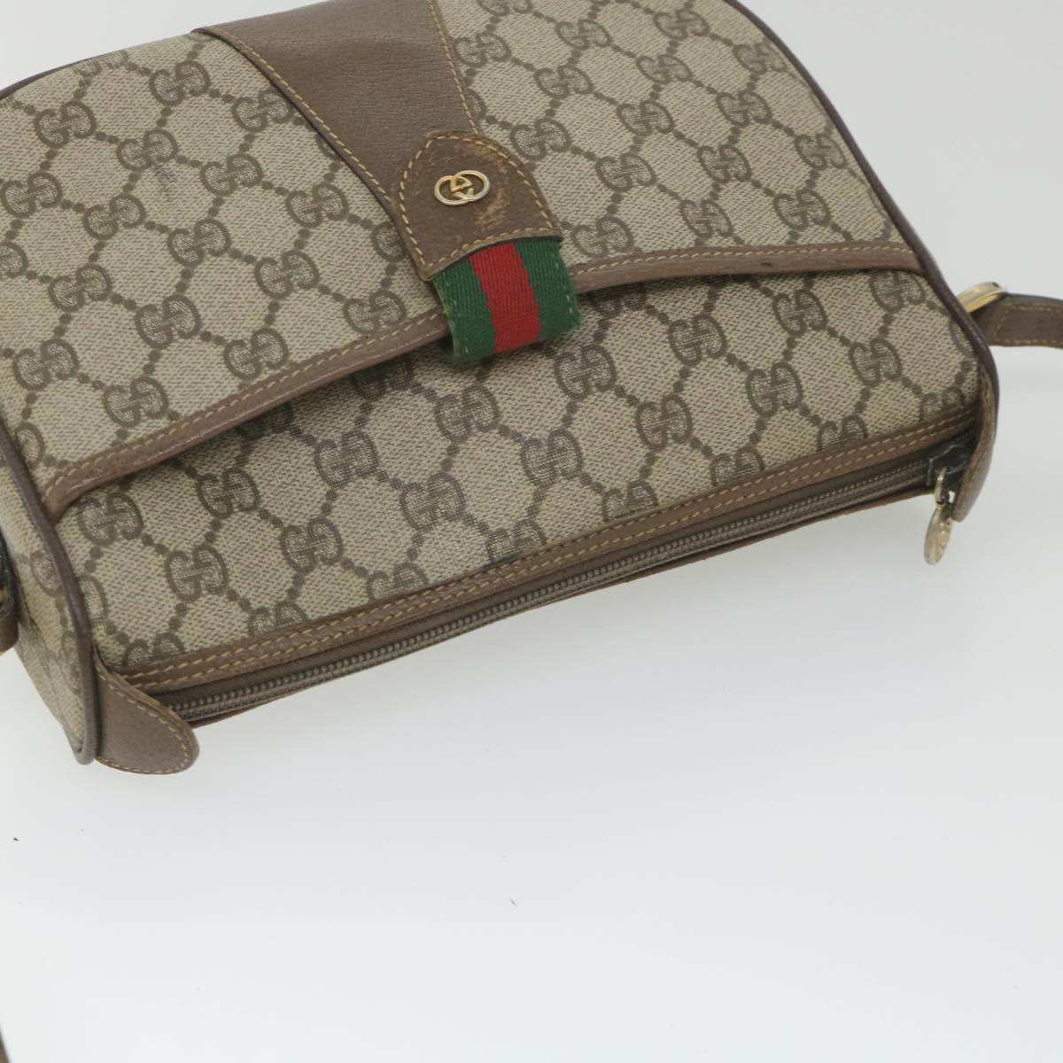 GUCCI GG Supreme Web Sherry Line Shoulder Bag Beige Red 001 754 ar10582B