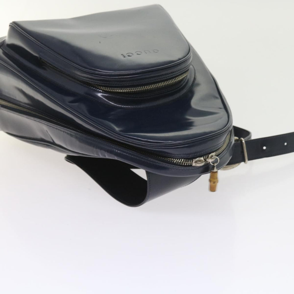 GUCCI Bamboo Body Bag Patent leather Navy ar10595B