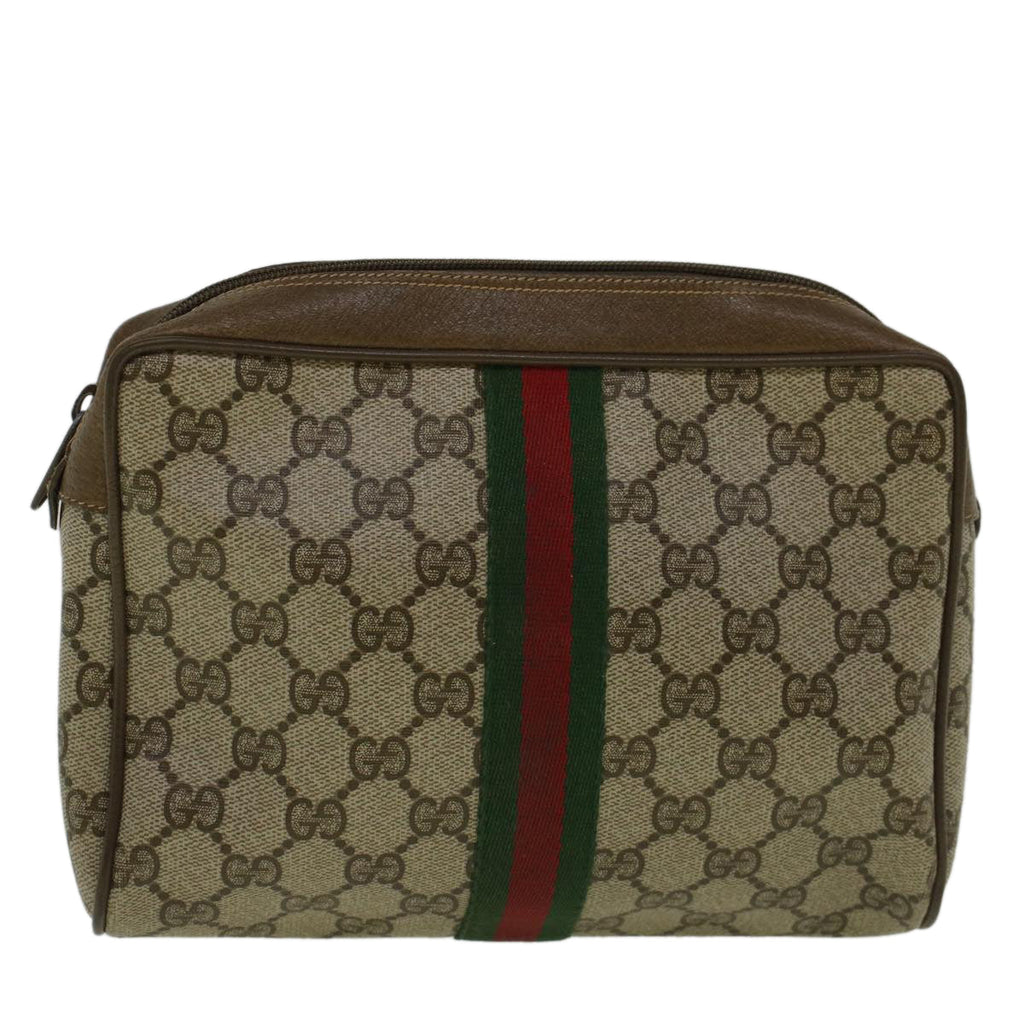 GUCCI GG Supreme Web Sherry Line Clutch Bag Beige Red 89 01 012 ar10679