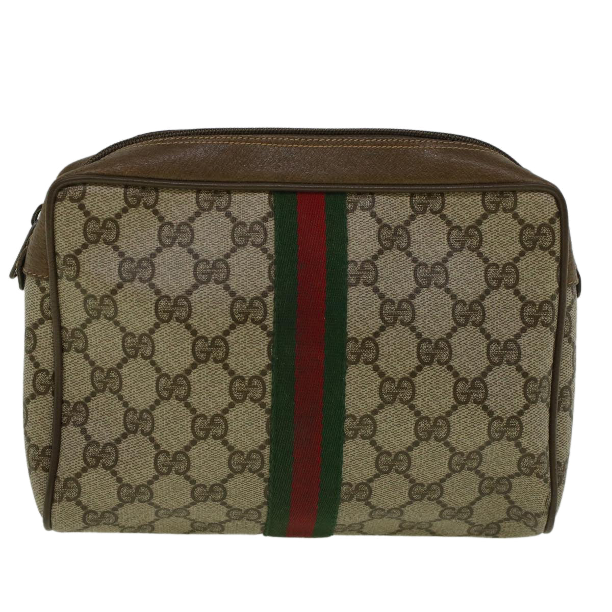 GUCCI GG Supreme Web Sherry Line Clutch Bag Beige Red 89 01 012 ar10679