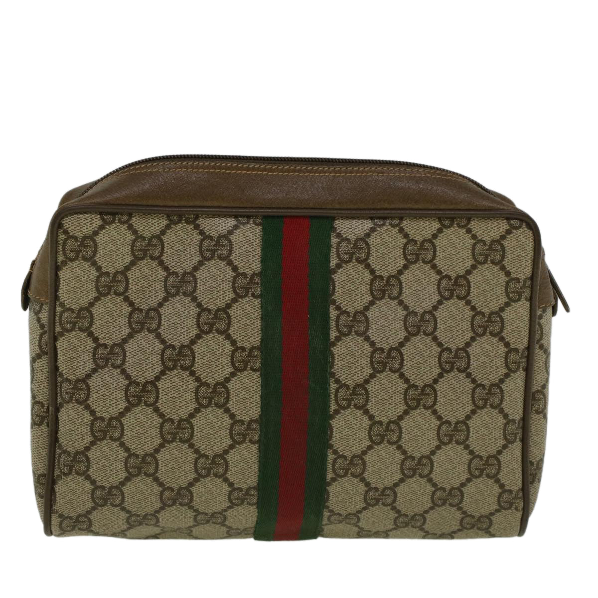 GUCCI GG Supreme Web Sherry Line Clutch Bag Beige Red 89 01 012 ar10679