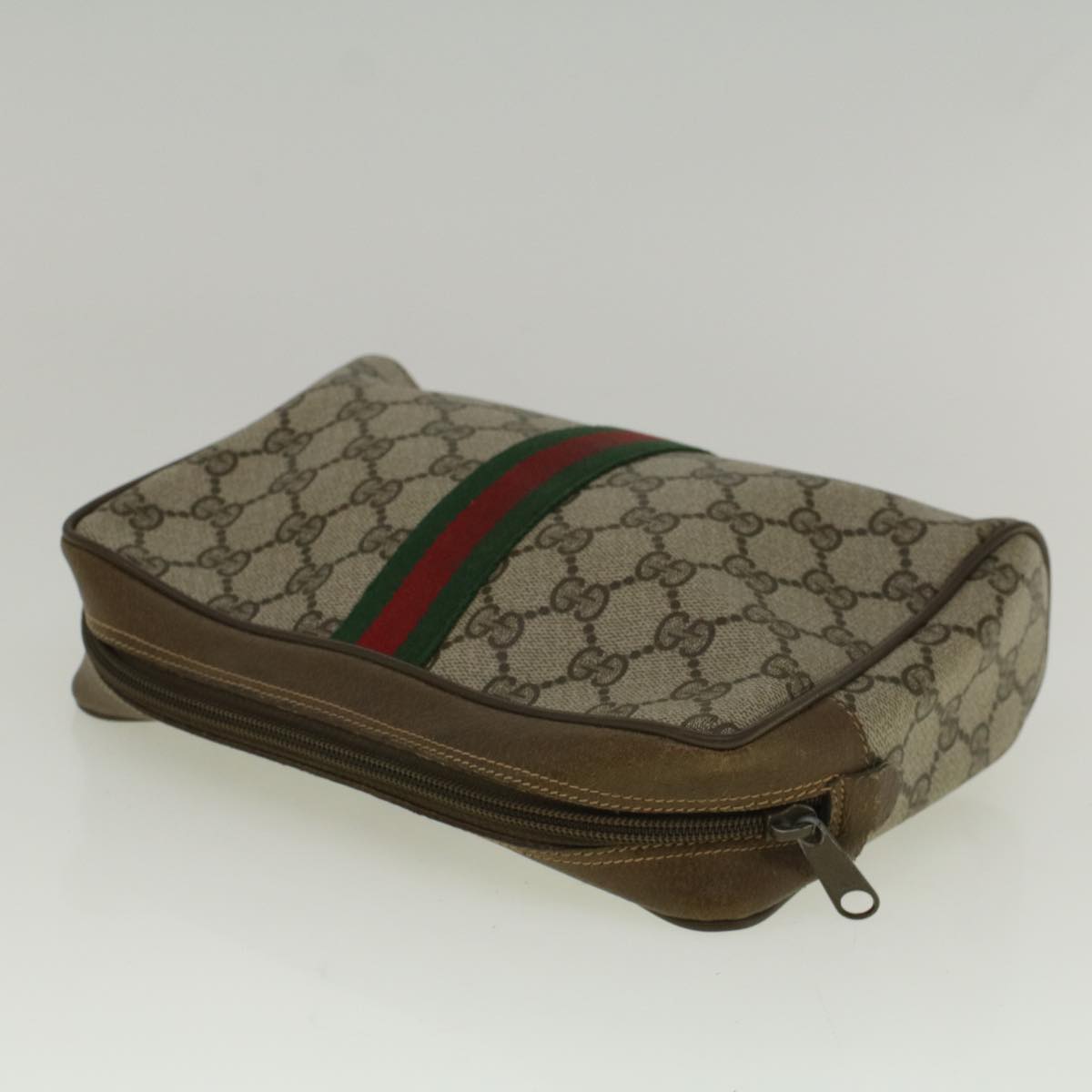 GUCCI GG Supreme Web Sherry Line Clutch Bag Beige Red 89 01 012 ar10679
