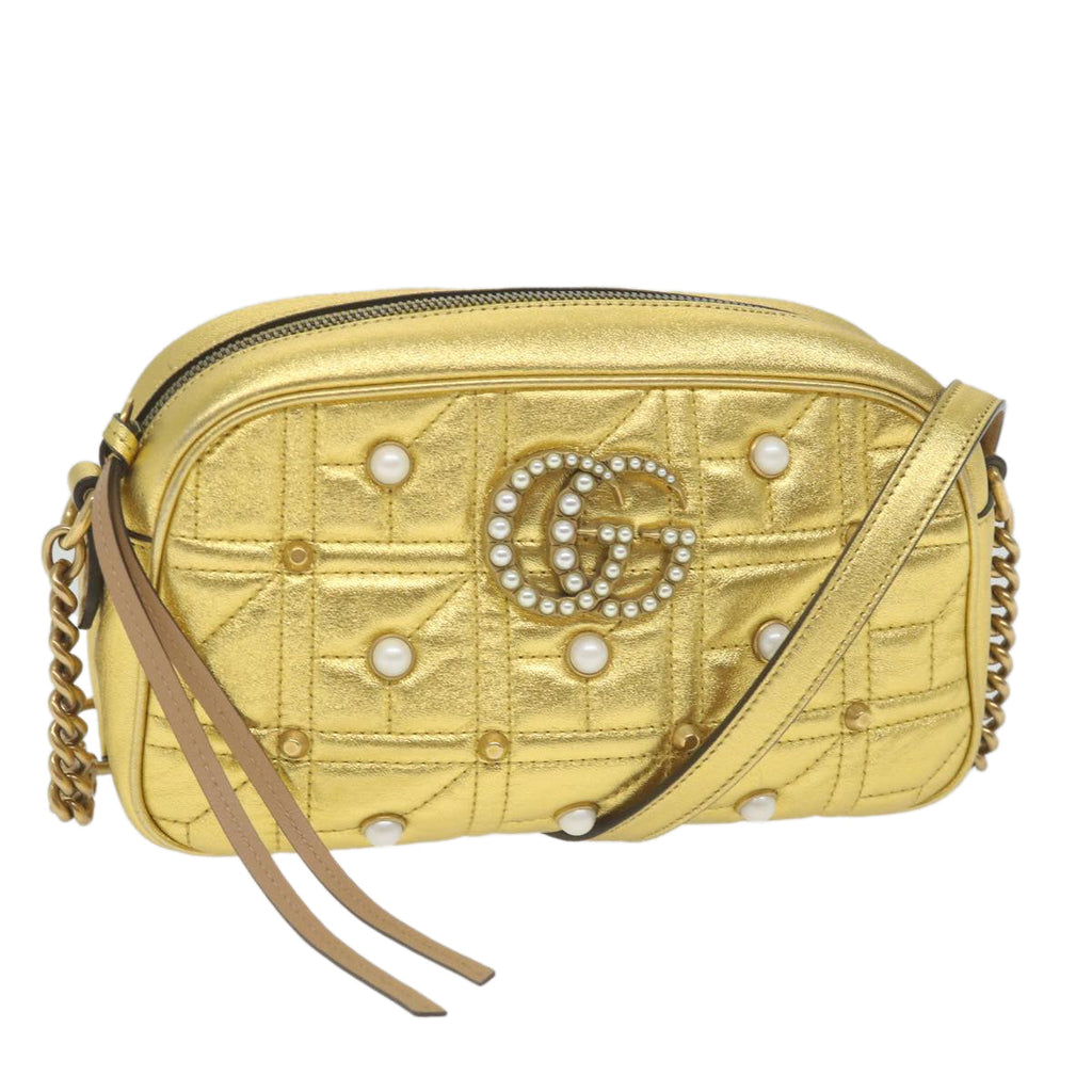 GUCCI GG Marmont Quilted Shoulder Bag Leather Gold Tone 447632 ar10683