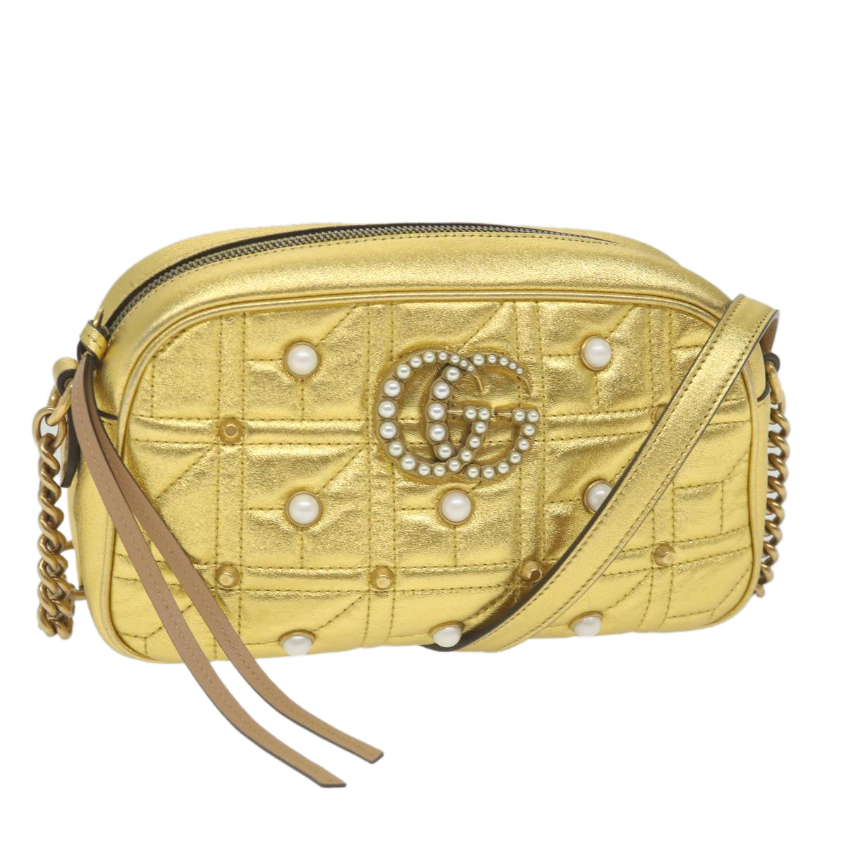 GUCCI GG Marmont Quilted Shoulder Bag Leather Gold Tone 447632 ar10683