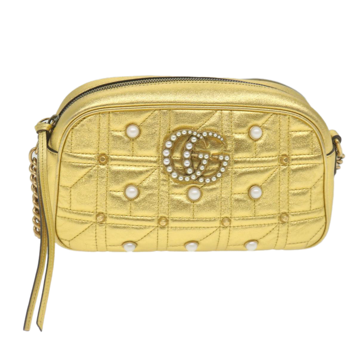 GUCCI GG Marmont Quilted Shoulder Bag Leather Gold Tone 447632 ar10683