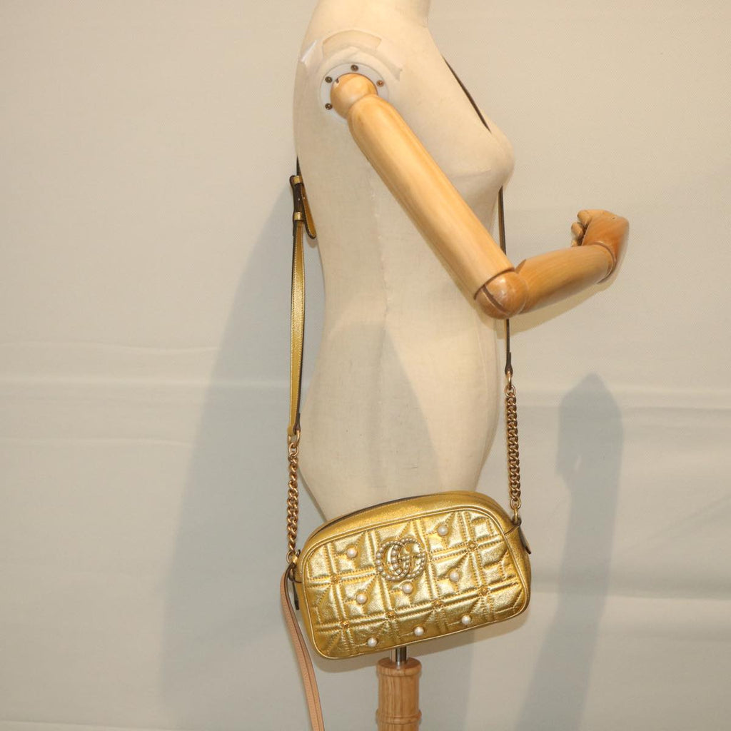 GUCCI GG Marmont Quilted Shoulder Bag Leather Gold Tone 447632 ar10683