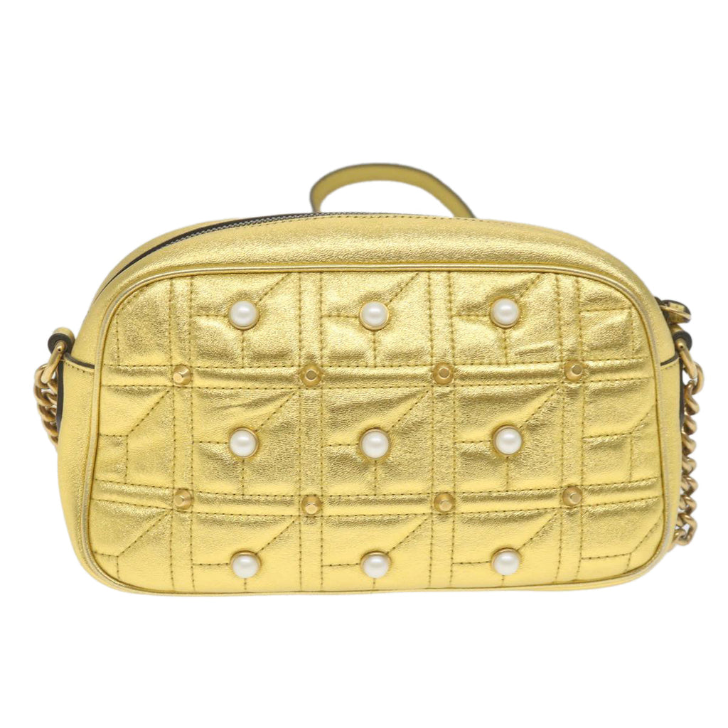 GUCCI GG Marmont Quilted Shoulder Bag Leather Gold Tone 447632 ar10683