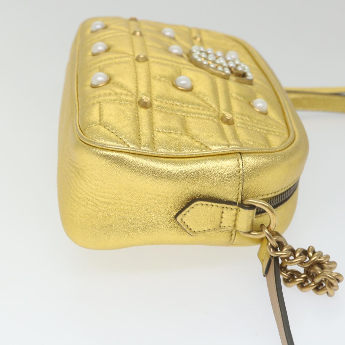 GUCCI GG Marmont Quilted Shoulder Bag Leather Gold Tone 447632 ar10683