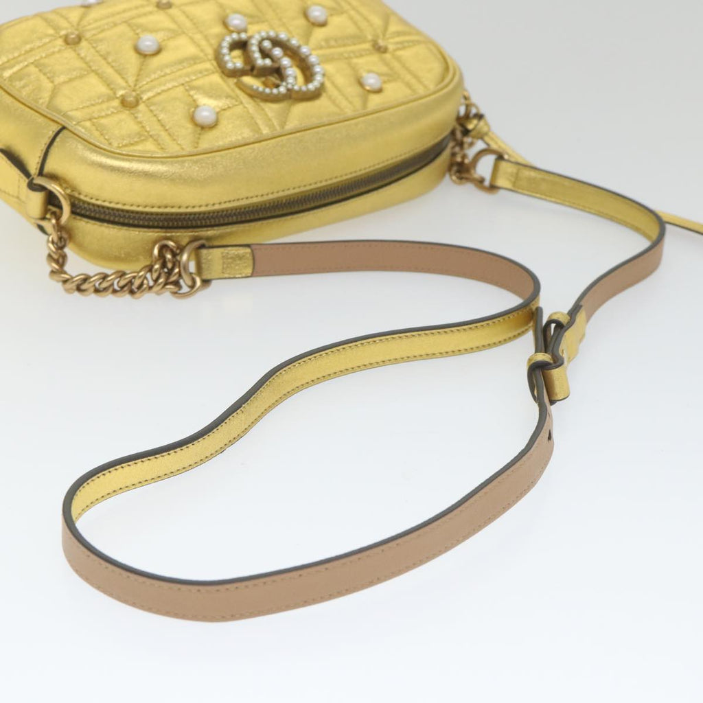 GUCCI GG Marmont Quilted Shoulder Bag Leather Gold Tone 447632 ar10683